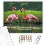  Flamingó Pár a Zöldellő Mocsárban - számfestő készlet - 80×100 cm (Keretre feszítve)