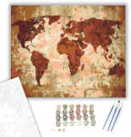 Számfestő Barna és Vörös Világtérkép - számfestő készlet - 40×50 cm (Keretre feszítve) (ujszam042-40X50-KF)