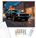  Fekete Dodge Challenger Éjszakai Városi Szenében - számfestő készlet - 40×50 cm (Keretre feszítve)