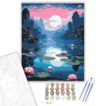  Rózsaszín Lótuszok Holdfényes Tavon - számfestő készlet - 40×50 cm (Keretre feszítve)