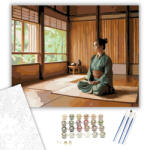  Meditáló Nő Tradicionális Dojóban - számfestő készlet - 40×50 cm (Keretre feszítve)