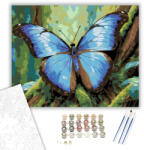  Kék Morpho Pillangó Esőerdei Fán - számfestő készlet - 40×50 cm (Keretre feszítve)