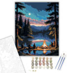  Éjszakai Tábortűz a Tóparton - számfestő készlet - 40×50 cm (Keretre feszítve)
