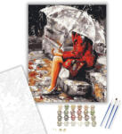  Magányos Nő az Esőben - számfestő készlet - 40×50 cm (Keretre feszítve)