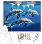  Harmonikus Delfinek az Óceán Mélyén - számfestő készlet - 40×50 cm (Keretre feszítve)