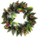 Hessa Coronita de Craciun pentru Usa din Crengute de Brad Artificial Verde cu Cristale de Zapada, Conuri si Fructe Holly, Diametru 40cm (082)