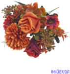  Rózsa-Krizantém vegyes selyemvirág csokor 31cm - Rozsda