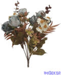  Antik színű rózsa + kis virágos csokor 29cm - Szürke