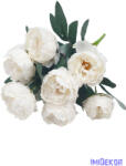  Peónia 10 fejes selyemvirág csokor 43cm - Fehér