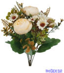  Peónia selyemvirág csokor kiegészítőkkel 35cm - Krém