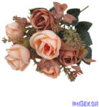  Rózsa 7 fejes selyemvirág csokor 30cm - Barack-V. Barna