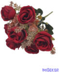  Rózsa 7 fejes selyemvirág csokor 30cm - Bordó