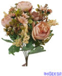  Peónia selyemvirág csokor kiegészítőkkel 35cm - Antik Barack