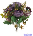  Peónia selyemvirág csokor kiegészítőkkel 35cm - Lila