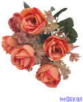  Rózsa 7 fejes selyemvirág csokor 30cm - Narancs