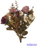  Antik színű rózsa + kis virágos csokor 29cm - Antik Mályva