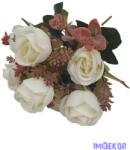  Rózsa 7 fejes selyemvirág csokor 30cm - Törtfehér