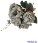  Peónia 5 fejes selyemvirág csokor 39cm - Szürke