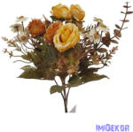 Antik színű rózsa + kis virágos csokor 29cm - Antik Sárga