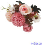  Rózsa-Krizantém vegyes selyemvirág csokor 31cm - Rózsaszín