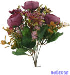  Peónia selyemvirág csokor kiegészítőkkel 35cm - Bordó