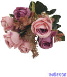  Rózsa 7 fejes selyemvirág csokor 30cm - Mályva
