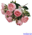  Boglárka 9 fejes selyemvirág csokor 34cm - Rózsaszín