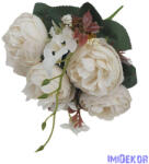  Peónia 5 fejes selyemvirág csokor 39cm - Fehér