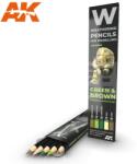 AK Interactive AK-Interactive Weathering Pencil - GREEN & BROWN: SHADING & EFFECTS SET akvarell ceruza szett - AK10040