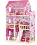 ECOTOYS 3 emeletes fa babaház bútorokkal, 5 szobával, LED világítással, 59x30x90 cm, rózsaszín (ECO06391 [HM006391])