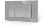 Luxion Intrerupator Cvadruplu Mecanic LUXION cu Rama din Sticla, Standard Italian, 4M - culoare gri