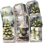  Nyomtatott dekorkarton - Karácsonyi zöld téma - biléták 6db/csomag