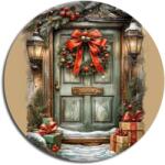  Nyomtatott fa tábla koszorú közép - Karácsonyi piros-zöld téma koszorú közép 11, 8cm - kosarbolt