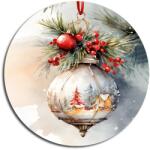  Nyomtatott fa tábla koszorú közép - Karácsonyi piros téma koszorú közép 11, 8cm - kosarbolt