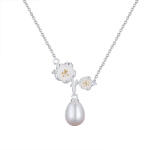 BeSpecial Colier argint 925 placat cu rodiu cu floricele, perle naturale si zirconiu (CRR57)