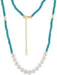 BeSpecial Colier argint 925 placat cu aur 14K cu perle si turcoaz natural (CRR04)