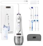 FunVita hordozható professzionális szájöblítő, 5 üzemmód, 300 ml, hordozható, vízálló, 2500 mAh-s akkumulátor, 110 psi, 1200 impulzus/perc, fehér, utazókészlet, 8 fúvókával (GC-IRIGATORFUNVITA.ALB)