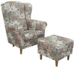 TEMPO KONDELA füles fotel puffal, szövet patchwork Viorica 1, ASTRID