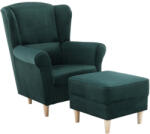 TEMPO KONDELA Füles fotel puffal, szövet smaragd, ASTRID