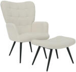 TEMPO KONDELA Fotel lábtartóval, fehér Velvet szövet/fekete, HABEN - pepita