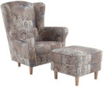 TEMPO KONDELA Füles fotel puffal, szövet vintage minta, ASTRID