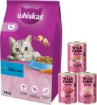 Whiskas WHISKAS Száraz macskatáp 1+ tonhallal 14kg + WILD FARM pástétom 3x400g