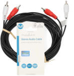 Nedis CAGL24200BK50 sztereó audio kábel, 2x RCA apa-2x RCA apa, 5 m, fekete