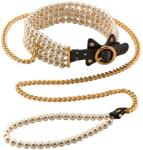 Allure - gyöngyös nyakörv pórázzal (fekete) - sexshopcenter