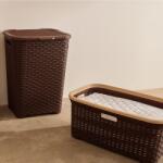 Dunya Plastik Ruháskosár rattan mintás 50L - 61×40×28, 4 cm Szín: Barna