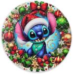  Nyomtatott fa tábla koszorú közép - Karácsonyi Stitch 14, 8cm