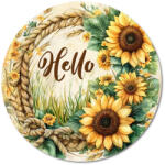  Nyomtatott fa tábla koszorú közép - Napraforgós Hello 11, 8cm - csinaldmagadshop