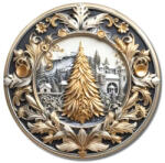  Nyomtatott fa tábla koszorú közép - Arany fenyő 11, 8cm - csinaldmagadshop