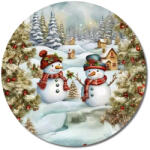 Nyomtatott fa tábla koszorú közép - Hóemberek téli táj 11, 8cm - csinaldmagadshop