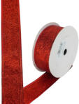  Karácsonyi szalag glitteres - piros, drótos szegéllyel